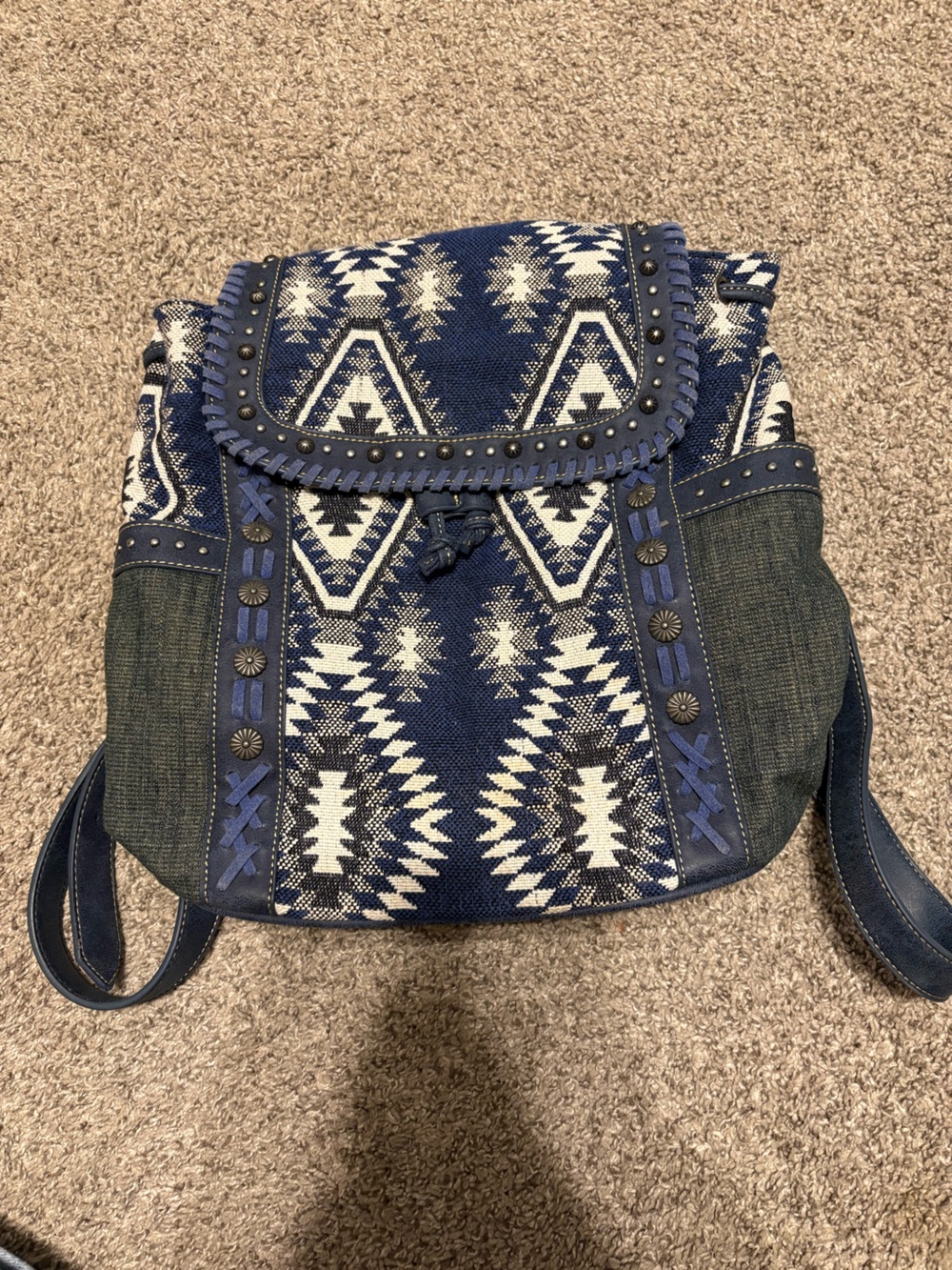 Montana West Blue and White Aztec Pattern Backpack
